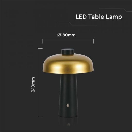V-TAC 3W LED Tölthető Asztali lámpa - 1800mAh Fekete/arany színű - 7946