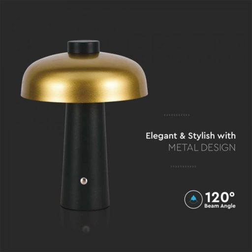 V-TAC 3W LED Tölthető Asztali lámpa - 1800mAh Fekete/arany színű - 7946