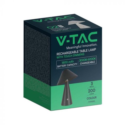 V-TAC 3W LED Tölthető Asztali lámpa - 1800mAh - fekete - 7947