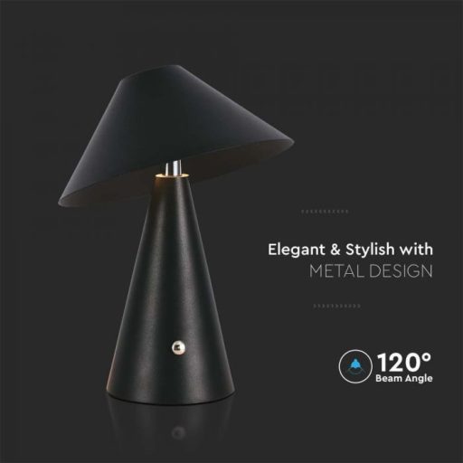 V-TAC 3W LED Tölthető Asztali lámpa - 1800mAh - fekete - 7947