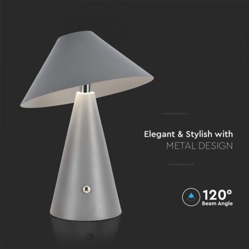 V-TAC 3W LED Tölthető Asztali lámpa - 1800mAh - szürke - 7949