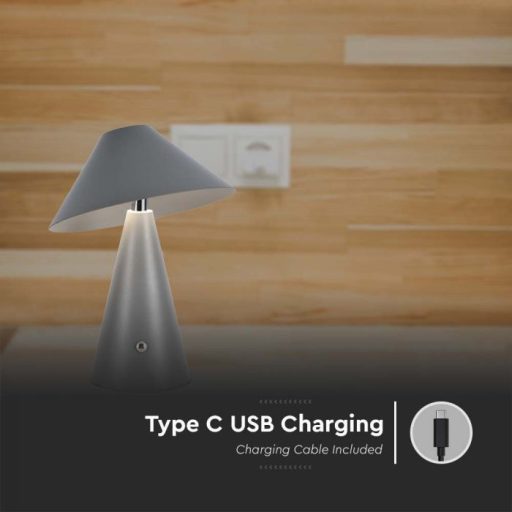 V-TAC 3W LED Tölthető Asztali lámpa - 1800mAh - szürke - 7949