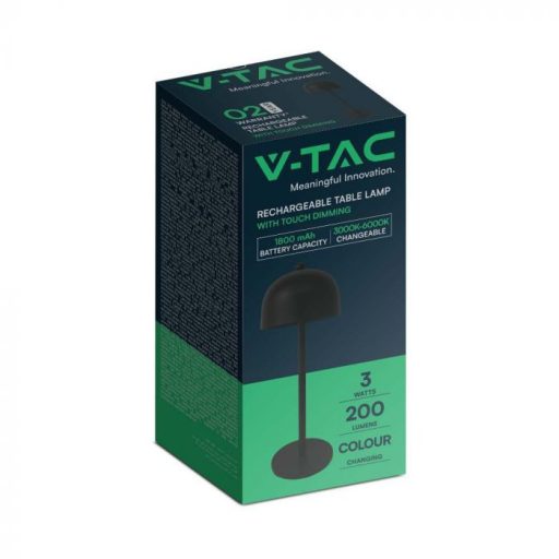V-TAC 3W LED Tölthető Asztali lámpa - 1800mAh - fekete - 7985