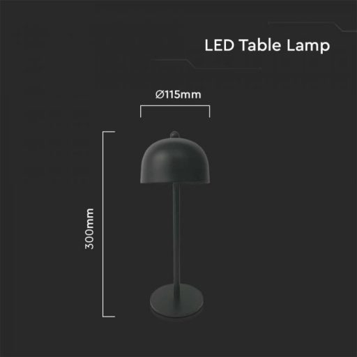 V-TAC 3W LED Tölthető Asztali lámpa - 1800mAh - fekete - 7985