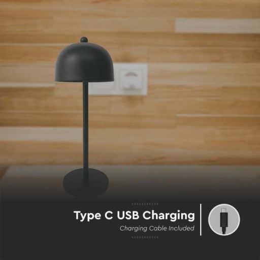 V-TAC 3W LED Tölthető Asztali lámpa - 1800mAh - fekete - 7985