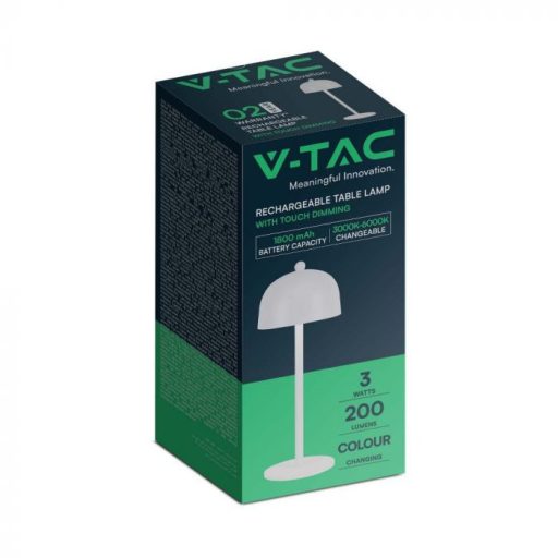 V-TAC 3W LED Tölthető Asztali lámpa - 1800mAh - fehér - 7986