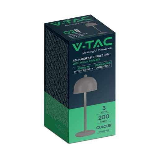 V-TAC 3W LED Tölthető Asztali lámpa - 1800mAh szürke - 7987
