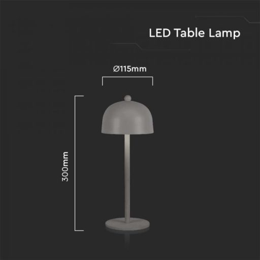 V-TAC 3W LED Tölthető Asztali lámpa - 1800mAh szürke - 7987