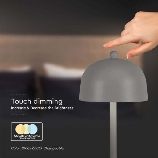 V-TAC 3W LED Tölthető Asztali lámpa - 1800mAh szürke - 7987