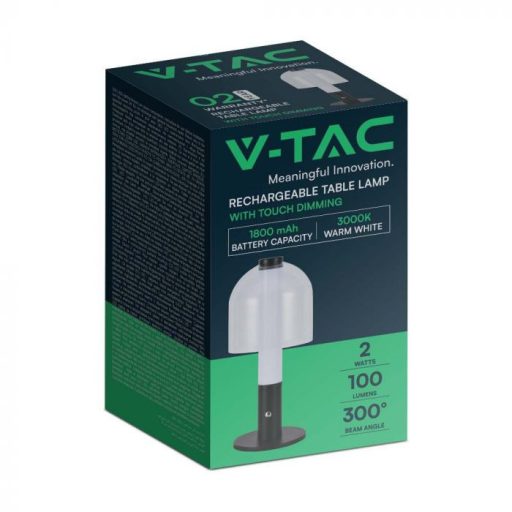 V-TAC 2W LED Tölthető Asztali lámpa - 1800mAh átlátszó búrával - 7988