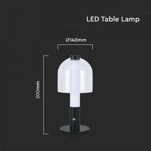 V-TAC 2W LED Tölthető Asztali lámpa - 1800mAh átlátszó búrával - 7988