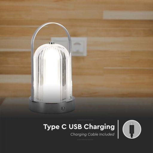 V-TAC 1W LED Tölthető Asztali lámpa - 1800mAh - króm - 7990