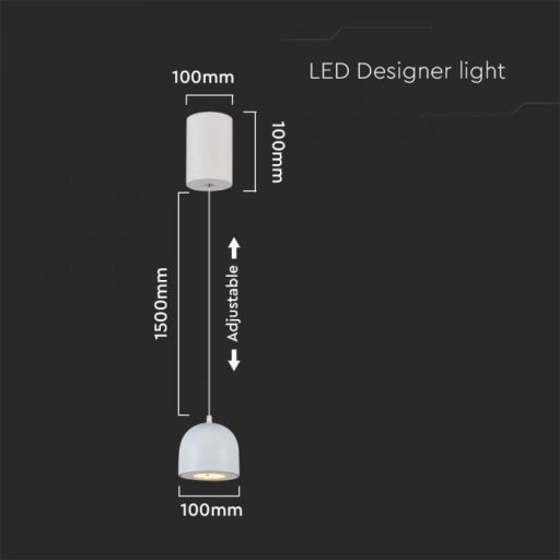 V-TAC LED Függeszték lámpa 8.5W Érintő kapcsolóval - szürke - 3000K - 7995