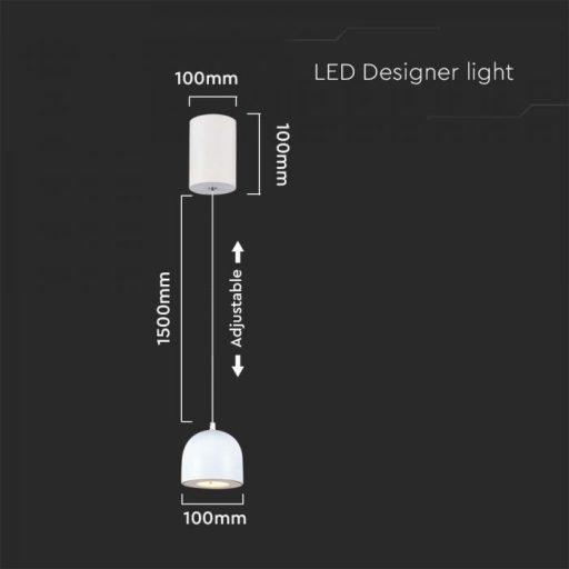 V-TAC LED Függeszték lámpa 8.5W Érintő kapcsolóval - fehér - 3000K - 7996