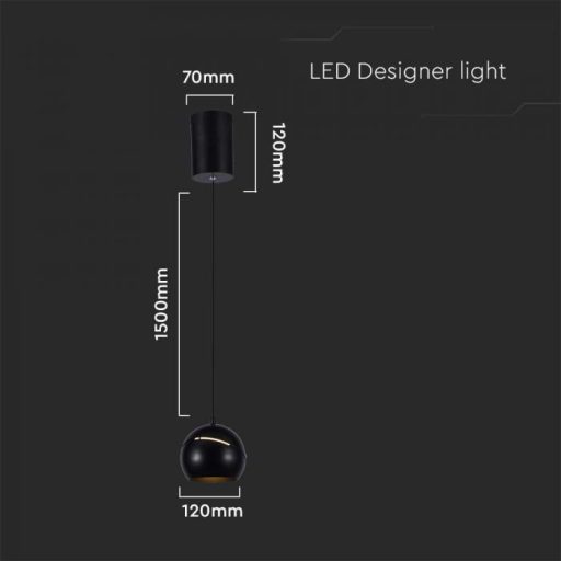 V-TAC LED Függeszték lámpa 8.5W - fekete - 3000K - 7998