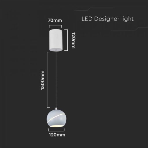 V-TAC LED Függeszték lámpa 8.5W - fehér - 3000K - 7999