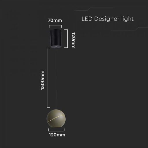V-TAC LED Függeszték lámpa 8.5W - pezsgő arany - 3000K - 8000