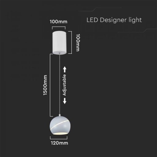 V-TAC LED Függeszték lámpa 8.5W Érintő kapcsolóval - fehér  - 3000K - 8002