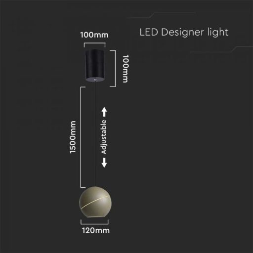 V-TAC LED Függeszték lámpa 8.5W Érintő kapcsolóval - pezsgő arany  - 3000K - 8003