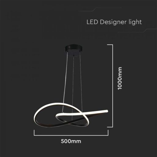 V-TAC 20W LED dizájn mennyezeti lámpa - fekete - 3000K - 8012