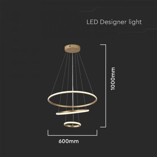 V-TAC 32W LED dizájn függeszték - arany- 3000K - 8019
