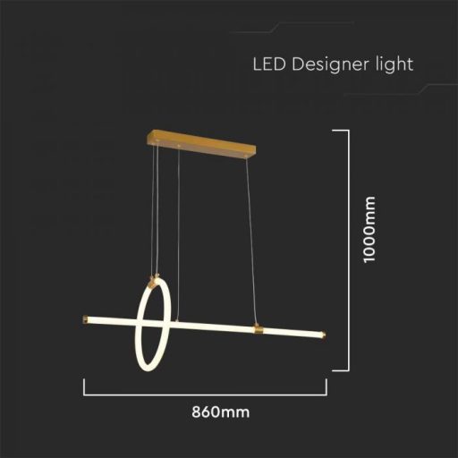 V-TAC 16W LED dizájn függeszték - arany - 3000K - 8023
