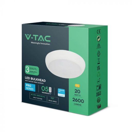 V-TAC LED Mennyezeti lámpa SAMSUNG chip 8W 16W 20W IP65 3IN1 mozgásérzékelővel - 804-24