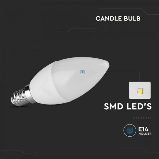 V-TAC LED izzó  E14 C37 3.7W 180° 6500K gyertya - 8041