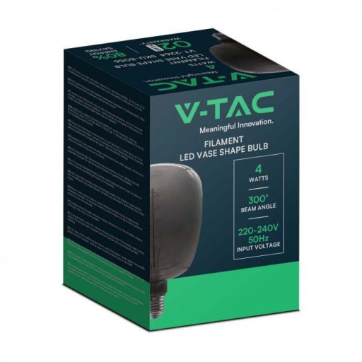 V-TAC Fekete LED izzó filament COG  E27 4W Váza forma nagy gömb - 8056
