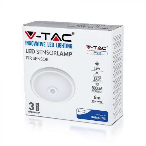 V-TAC led mozgásérzékelős lámpa 12W SAMSUNG chip 3000K - 807