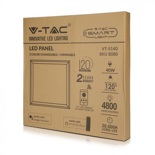 V-TAC 3 az 1-ben SMART HOME LED panel 40W 120lm/W 600 x 600 mm - 8080