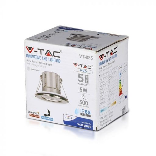 V-TAC LED dimmelhető tűzálló spot lámpa SAMSUNG CHIP 5W - nikkel - 3000K - 8173