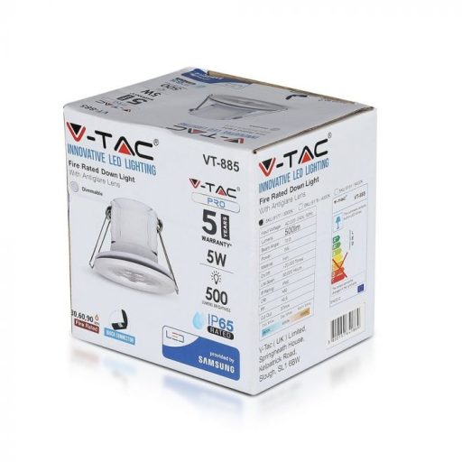 V-TAC LED dimmelhető tűzálló spot lámpa SAMSUNG CHIP 5W - fehér - 6400K - 8181