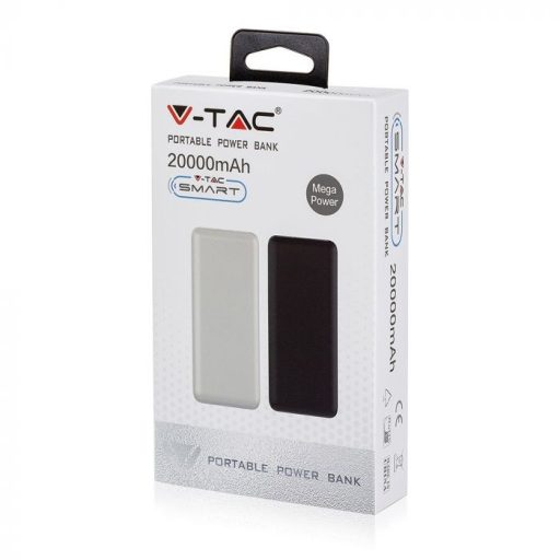 V-TAC Power Bank (hordozható töltő) 20000mAh fehér - 8189