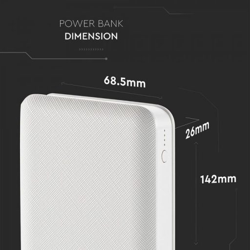 V-TAC Power Bank (hordozható töltő) 20000mAh fehér - 8189
