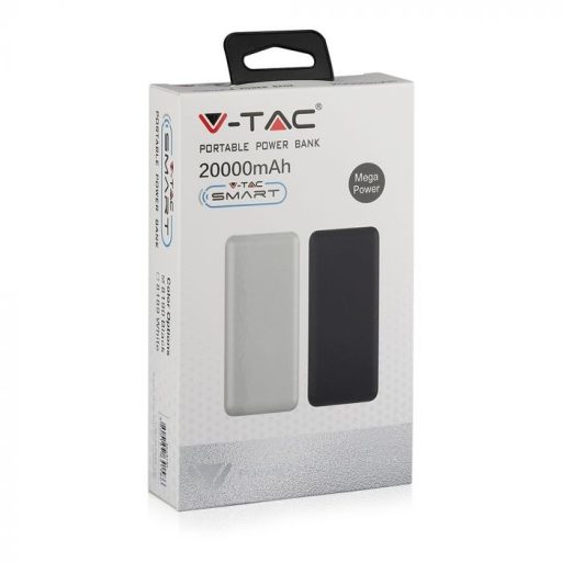 V-TAC Power Bank (hordozható töltő) 20000mAh fekete - 8190