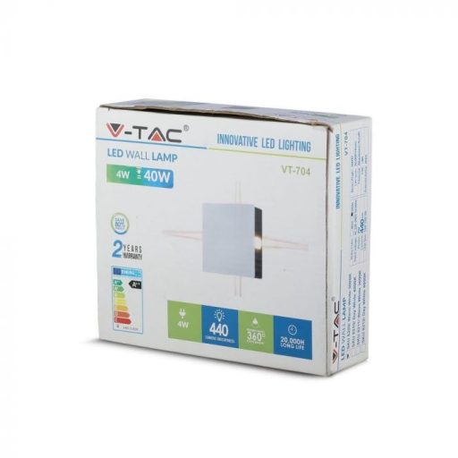 V-TAC 4W led fali lámpatest négyzet, fehér 3000K - IP65 - 8209