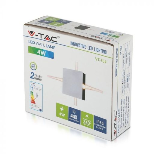 V-TAC 4W led fali lámpatest négyzet, fekete 4000K - IP65 - 8212