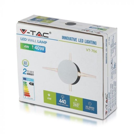 V-TAC 4W led fali lámpatest kerek, fehér 4000K - IP65 - 8214