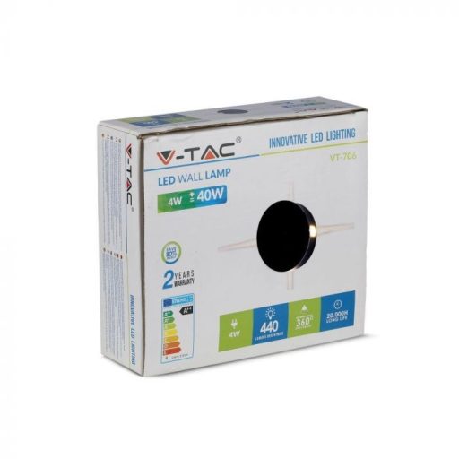 V-TAC 4W led fali lámpatest kerek, fekete 4000K - IP65 - 8216