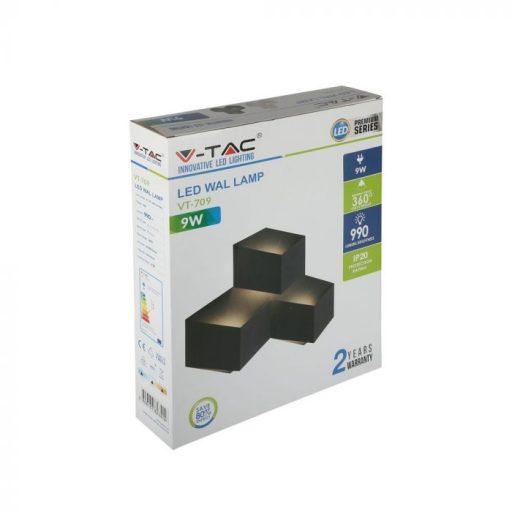 V-TAC 9W LED Fali lámpa fekete színű 3000K - 8223