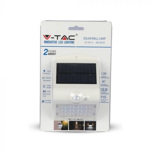 V-TAC LED Napelemes (Solar) fali lámpa 1,5W 4000K - 8276