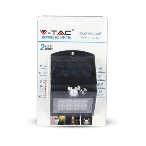 V-TAC LED Napelemes (Solar) fali lámpa 1,5W 4000K - 8277