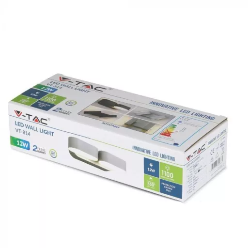 V-TAC 12W LED Fali lámpa mozgatható fekete színű 3000K - IP65 - 8293