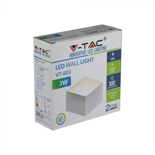 V-TAC LED 3W fali lámpa - fehér - 3000K - 8344