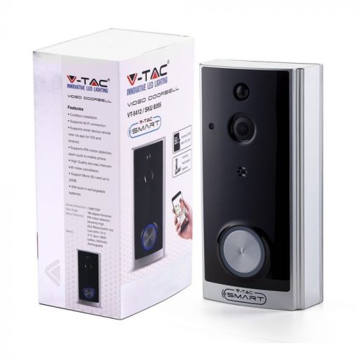 V-TAC SMART videó ajtócsengő 2 irányú hang, fekete - 8355