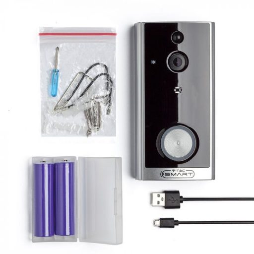 V-TAC SMART videó ajtócsengő 2 irányú hang, fekete - 8355