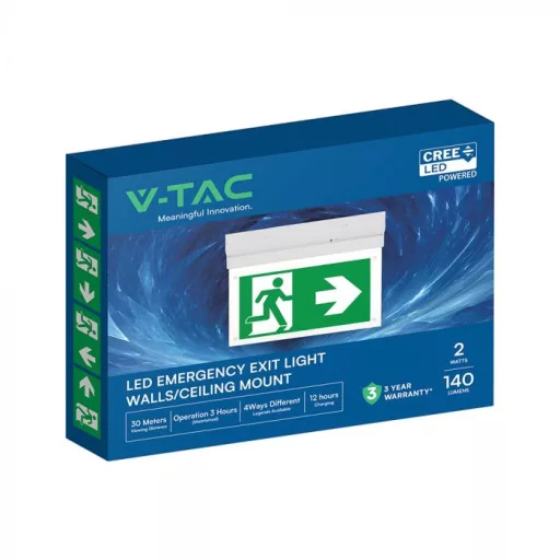 V-TAC LED 2W Falfelületi vészkijárat jelző lámpa (Cree Chip) 6000K - 836-6