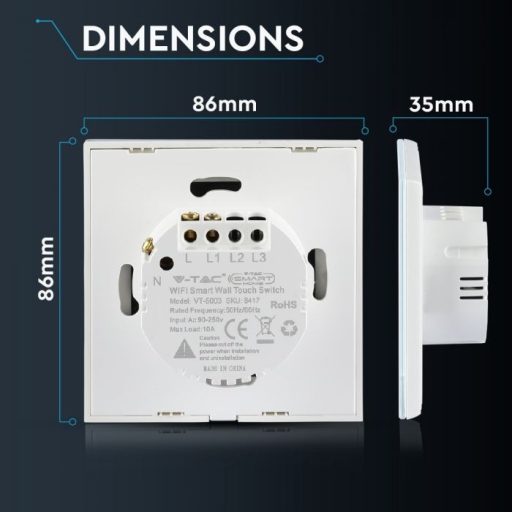 V-TAC SMART WIFI-s Érintős 1 gombos kapcsoló fehér - 8417