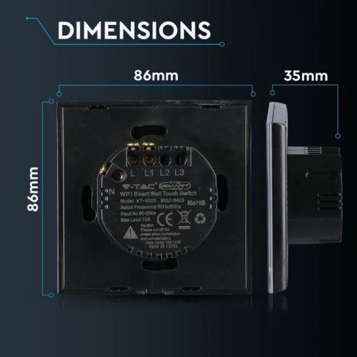 V-TAC SMART WIFI-s Érintős 1 gombos kapcsoló fekete - 8423